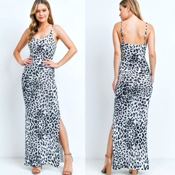 Animal Print Knit Material Maxi dress black and white - Picture 5 of 5